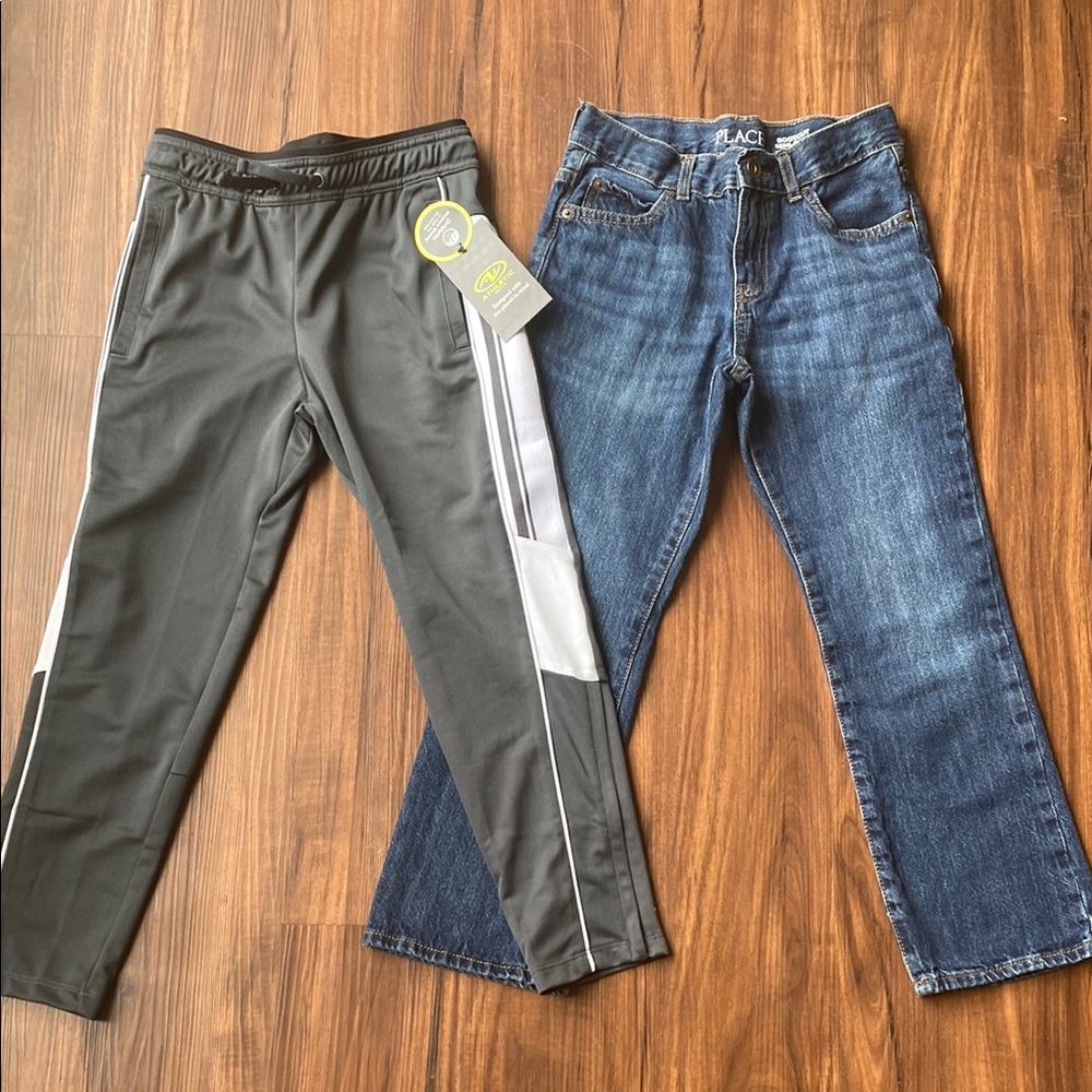 Gray Athletic Pants and Blue Jeans Set